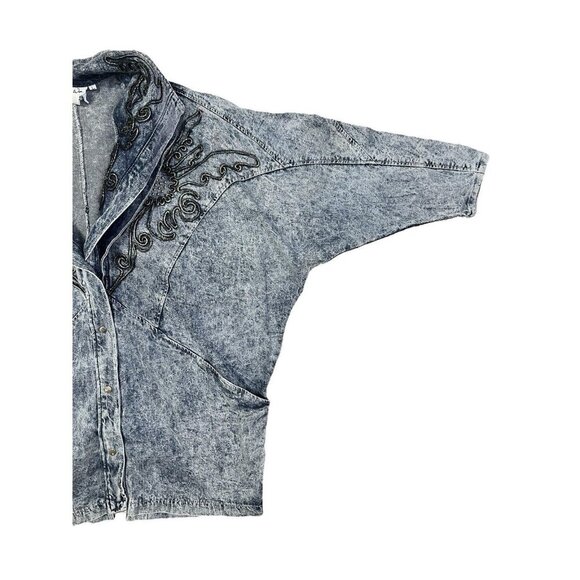 Vtg 80s Acid Washed Embellished Large Jean Jacket Streetwear Fly Oversize USA - Picture 9 of 16